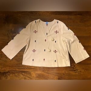 Madewell Embroidered Silk Bohemian Top in Beige